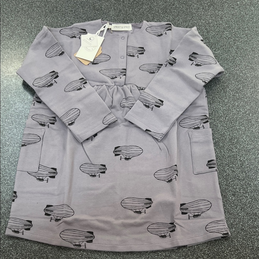 Charming Airship Print Kids Dress in Ice Purple
